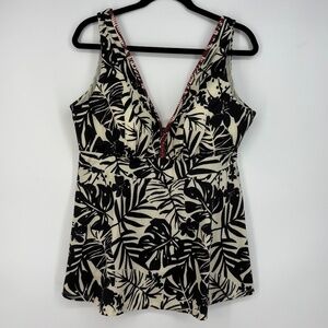 Lane Bryant Womens 18 Lightly Lined No-Wire Tankini Swim Top Cream Black Tropica